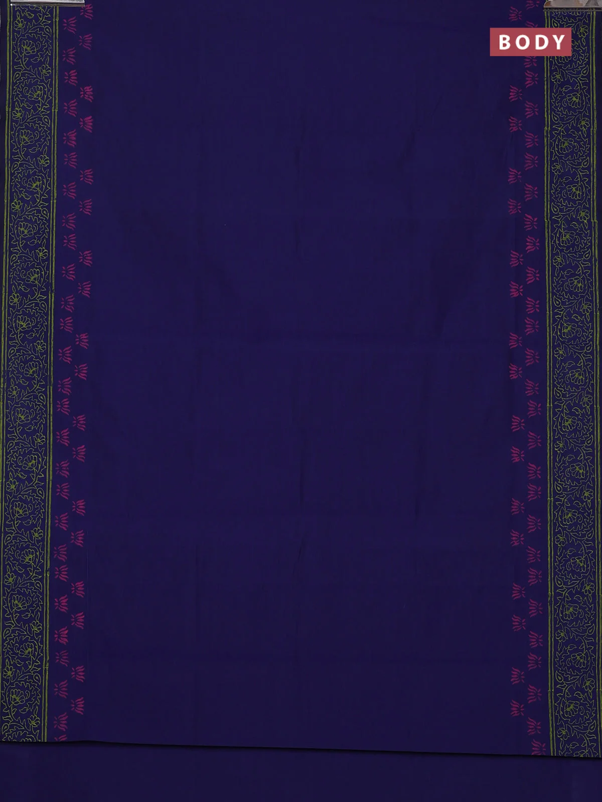 Lotus Printed Semi Silk Cotton Saree - Navy Blue and Light Green